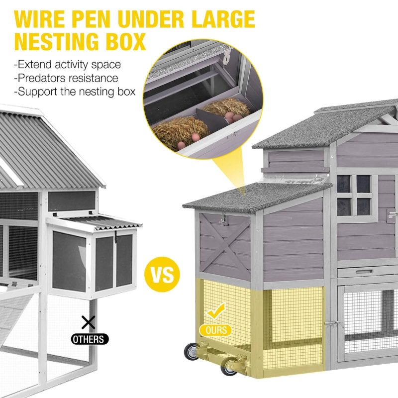 Aivituvin Mobile Chicken Coop Hen House with Wheels Handdrail for 2-4 Chickens - Image 6