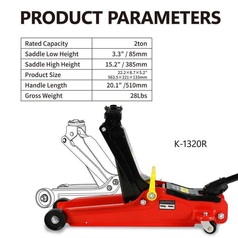 Low Profile Car Jack Lift, Seizeen 2 Ton(4000LBS) Heavy-Duty Floor Jack with Hydraulic Lift Pump, 3.3"-15.2" Quick Lift Jack with Carry Bag, Red - Image 3