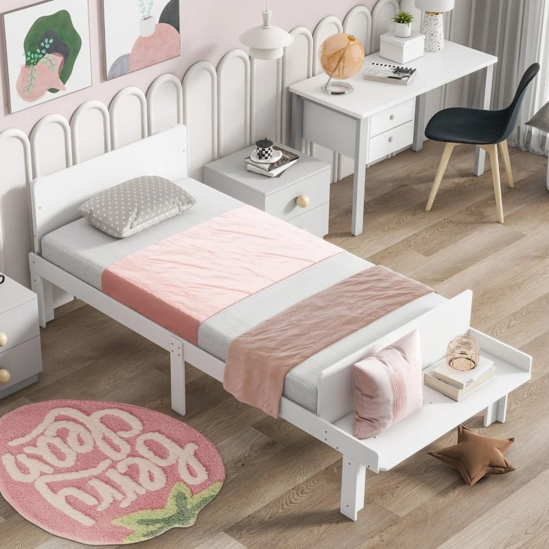 Create a chic and cozy bedroom look with this stylish and elegant white twin bed featuring a footboard bench for added comfort - perfect for enhancing the style and comfort of your bedroo - Image 2