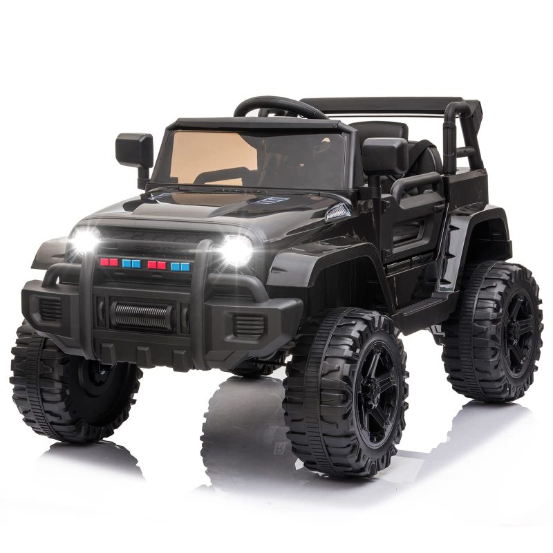 JOYMOR Ride on Truck with Remote Control, 4 Wheels 12V Battery Powered Kids Car, with LED Headlight/Horn Button/ MP3 Player/USB Port/Forward Backward/Kids Girl Boy (Black)