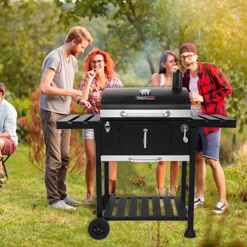 Royal Gourmet CD1824EN 24u201d Charcoal Grill Outdoor Smoker with Side Tables Backyard Griller Party BBQ Picnic Patio Cooking, Black - Image 5