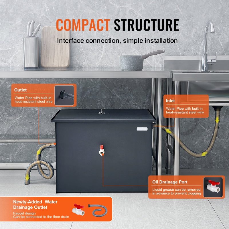 SKYSHALO Commercial Grease Interceptor 40LBS Trap Waste Carbon Steel Water Filter - Image 5