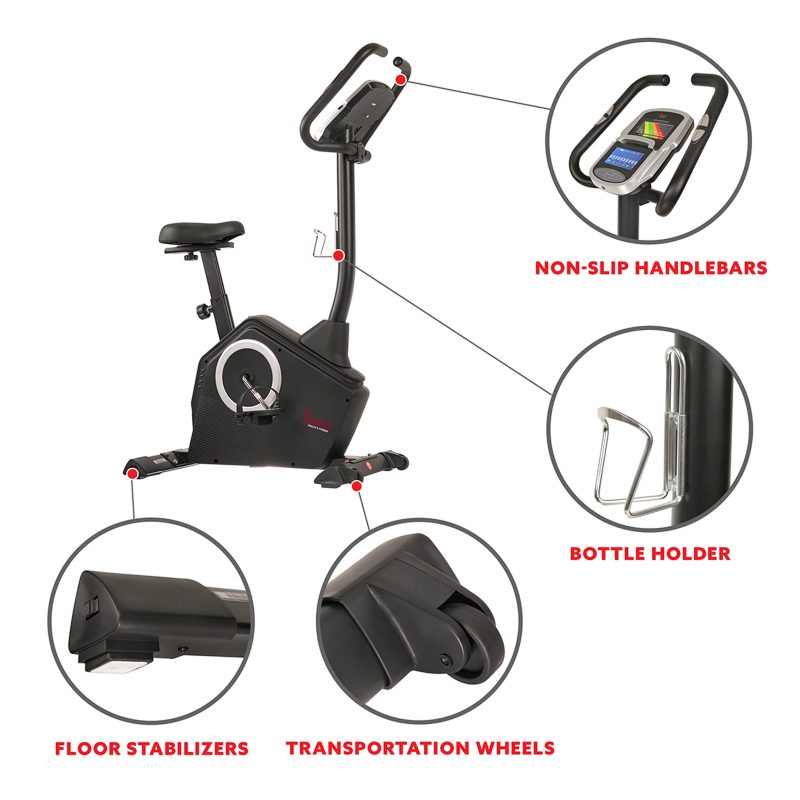 Sunny Health & Fitness Magnetic Upright Exercise Bike w/ LCD, Pulse Monitor, Stationary Cycling and Indoor Home Workouts SF-B2883 - Image 3