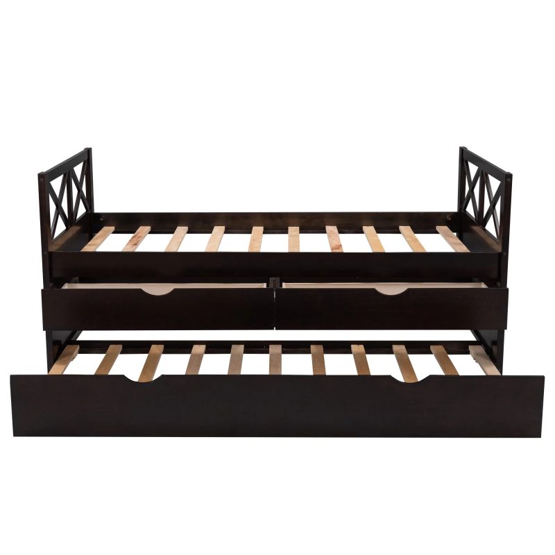 Captain Wood Bed with Trundle and Drawers, Twin for Kids Bedroom, Brown - Image 3