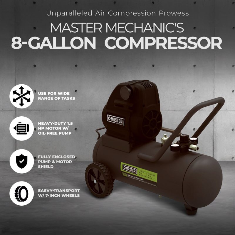 Master Mechanic 8 Gallon 135 Maximum PSI Portable Oil Free Air Compressor - Image 2