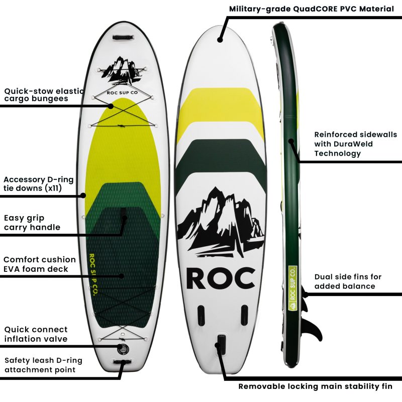 Roc Inflatable Stand Up Paddle Board with Premium sup Accessories and Backpack�� Non-Slip Deck�� Waterproof Bag�� Leash�� Paddle and Hand Pump - Image 2