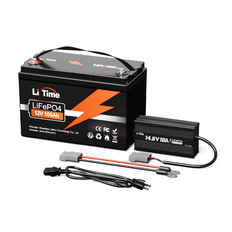 LiTime 12V 100Ah LiFePO4 Lithium Deep Cycle Battery, Built-In 100A BMS, 1280Wh Energy (14.6V10A LiFePO4 Charger Included)