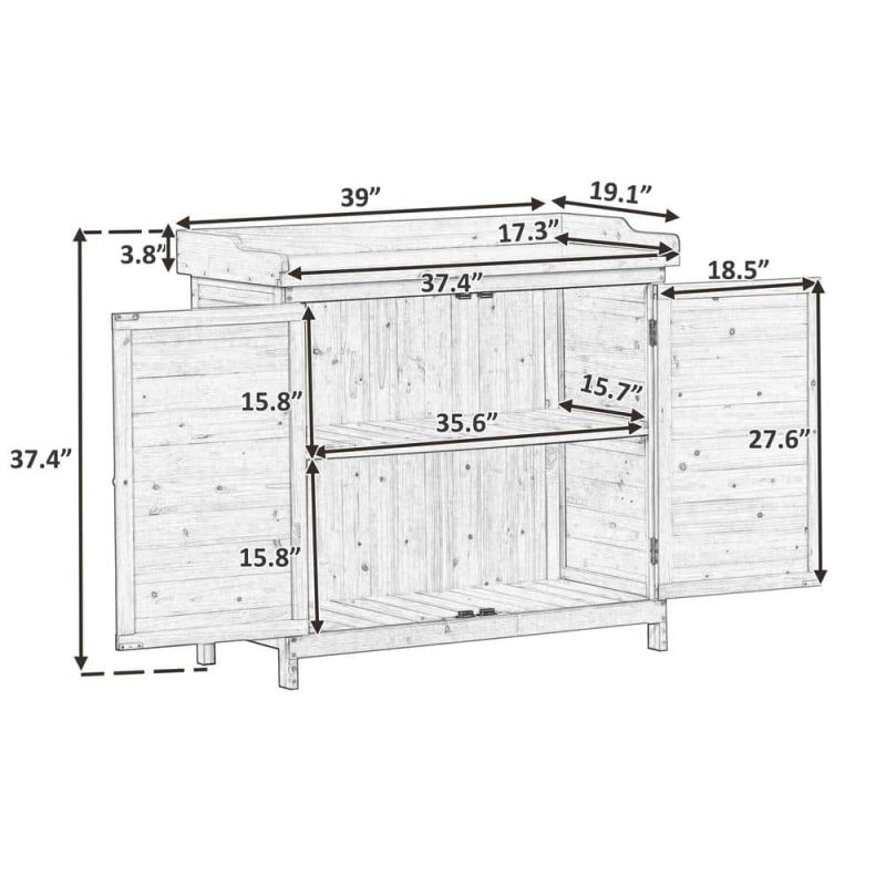 cenadinz Outdoor 39 in. Potting Bench Table, Rustic Garden Wood Workstation Storage Cabinet Garden Shed H-WF285324AAE - Image 2