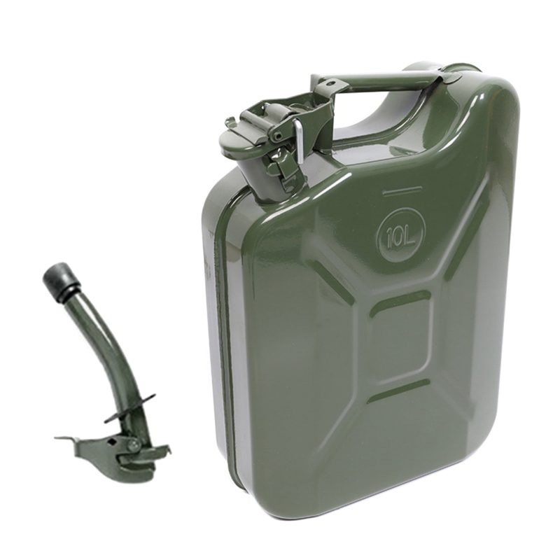 MoreChioce 10L Green Metal Jerry Can Store Container with Fixed Spout for Petrol Oil Water Alcohol - Image 3