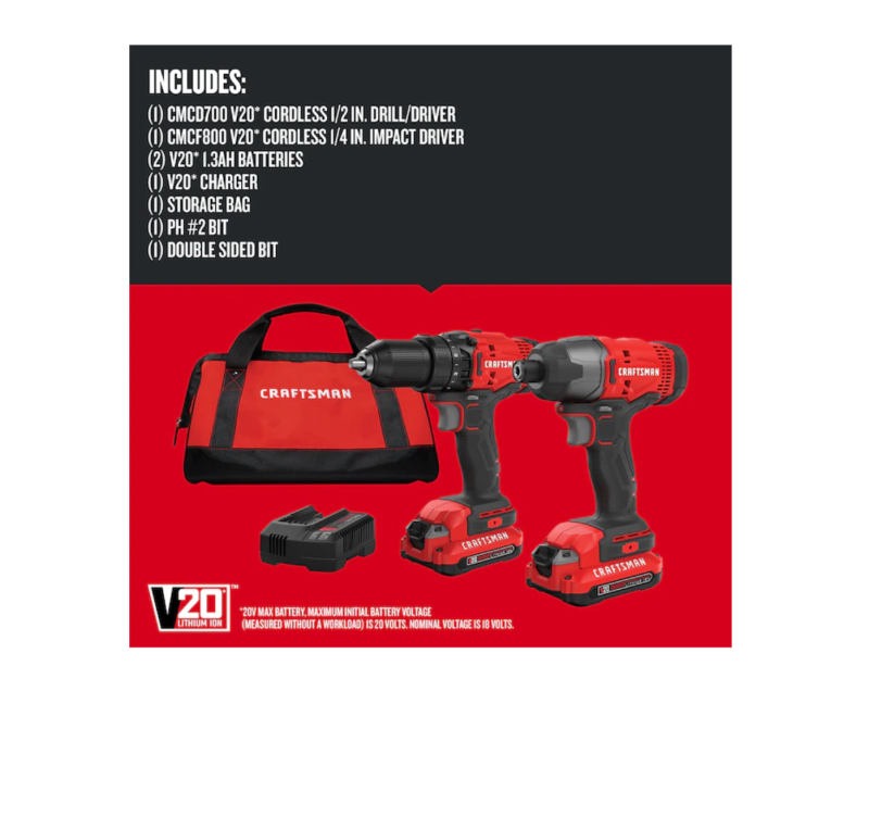 CRAFTSMAN CMCK200C2 V20 2-Tool 20-Volt Max Power Tool Combo Kit with Soft Case (2-Batteries Included and Charger Included) - Image 11