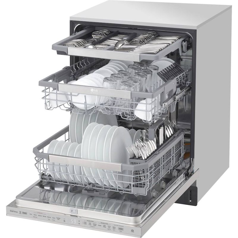 LG - STUDIO 24" Top Control Built-In Dishwasher with TrueSteam, Light, 3rd Rack, 40dBA - Stainless steel - Image 7