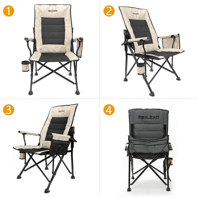 REALEAD Oversized Camping Chairs - Heavy Duty Folding Chair for Outside Support 400 LBS - Padded High Back Camp Chair with Lumbar Back Support - Portable Outdoor Lawn Chairs - Image 6