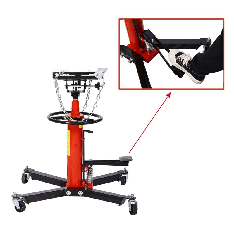 2 Stage 1660lbs Telescopic Transmission Jack with Pedal 360° Swivel Wheel Adjustable Height Hydraulic Jack for Car Lift 0.75 Ton, Red - Image 6