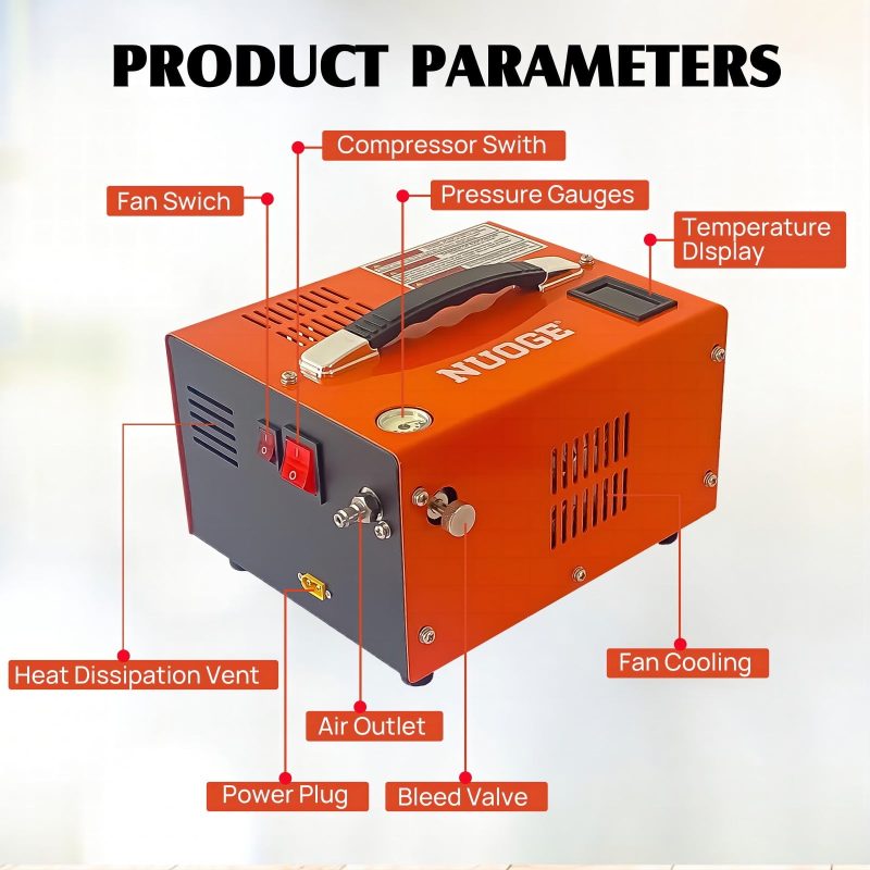 NUOGE Pcp Air Compressor,4500Psi 30Mpa Powered by Car 12V DC or Home 110V AC W/Converter - Image 3