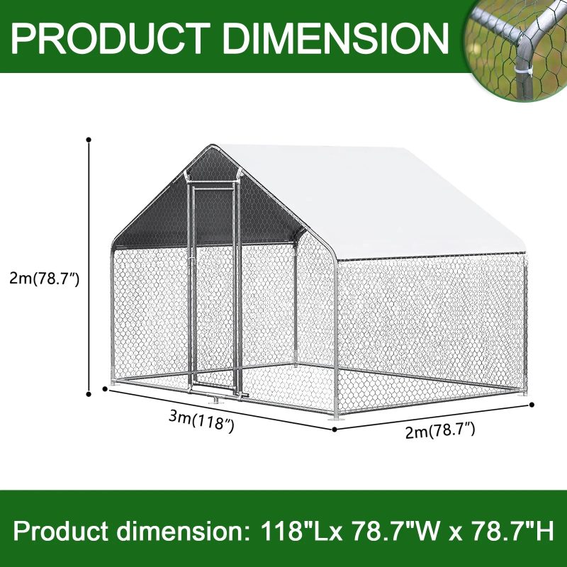 Caulitar 10ft x 10ft Large Metal Chicken House/Pen for 6/10 Chickens Poultry Cage with Waterproof Cover for Rabbits Duck Walk-in Chicken Run for Yard Outdoor - Image 2