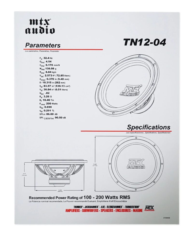 MTX Terminator TN12-04 12” 400 Watt Car Audio Subwoofer+Vented Sub Box Enclosure - Image 7