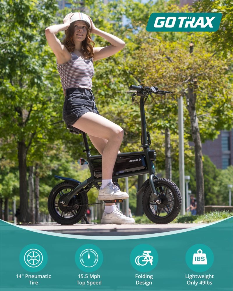 GOTRAX S2 14" Folding Electric Bike for Adults and Teens, 250W 15.5Mph, 15Miles LED Display Mini E-Bike for Commuting - Image 5