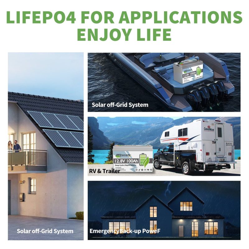 LiFePO4 Battery 12V 100Ah with 10A Charger,TCBWORTH Battery,100A BMS,10000+Cycles, for RV,Solar - Image 3