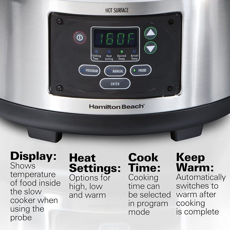 Hamilton Beach Portable 6-Quart Set and Forget Digital Programmable Slow Cooker with Lid Lock， Temperature Probe， Stainless Steel - Image 2