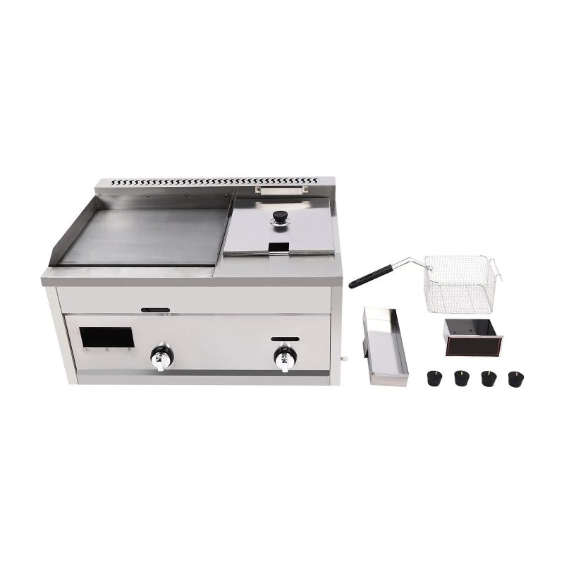 Commercial Deep Fryer with Griddle, Large Capacity Countertop Propane Gas Deep Fryer 2-Burner Stainless Steel Countertop Oil Fryer with Basket & Lid for Commercial & Home - Image 3