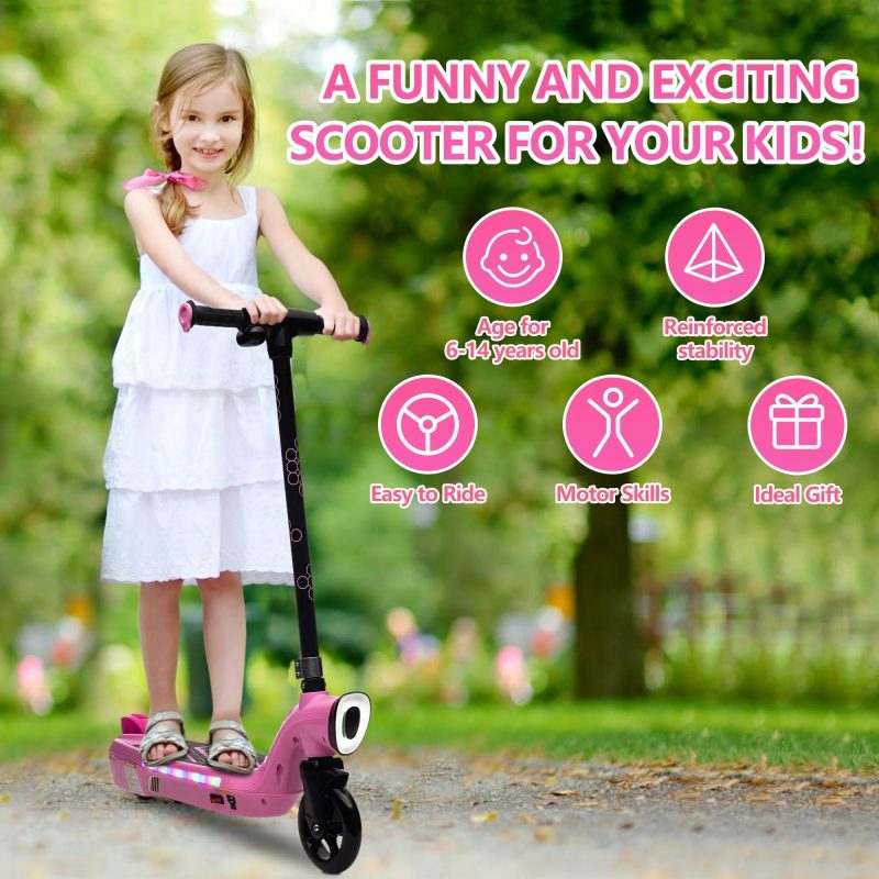 iRerts Kids Electric Scooter for 6-14 Year Old, Portable Kids Scooter for Boys Girls, 12V 45W Kids Electric Scooter with Front Big Light, Rear Brake, Colorful Deck Light, Pink - Image 4