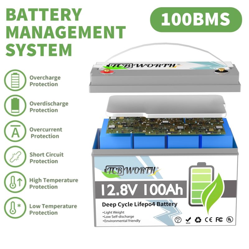 LiFePO4 Battery 12V 100Ah with 10A Charger,TCBWORTH Battery,100A BMS,10000+Cycles, for RV,Solar - Image 7