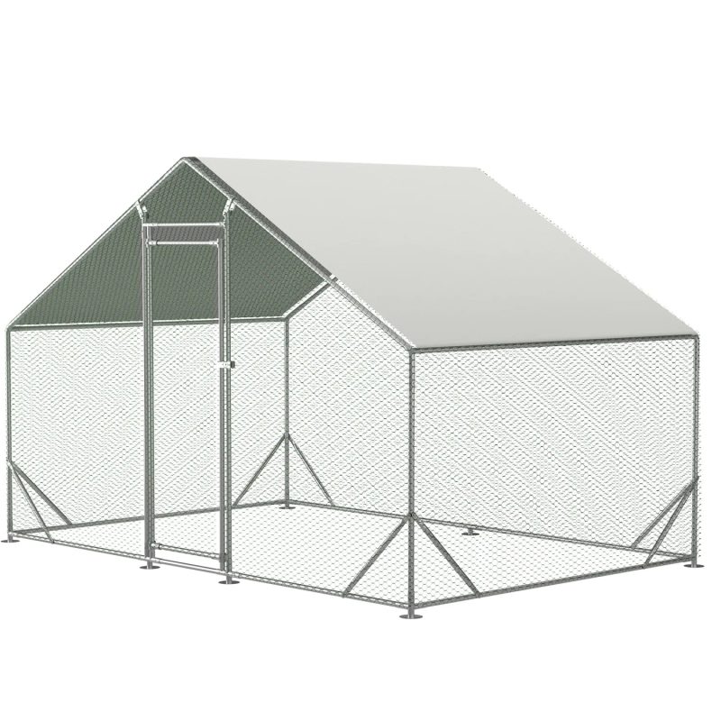 Spacious Large Galvanized Metal Chicken Coop with Waterproof and Anti-Ultraviolet Cover Walk-in Chicken Run and Hen Pen Cage for Rabbits and Ducks Outdoor Wire Poultry Cages (10‘ L x 6.