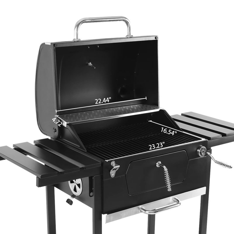 Royal Gourmet CD1824EN 24u201d Charcoal Grill Outdoor Smoker with Side Tables Backyard Griller Party BBQ Picnic Patio Cooking, Black - Image 7