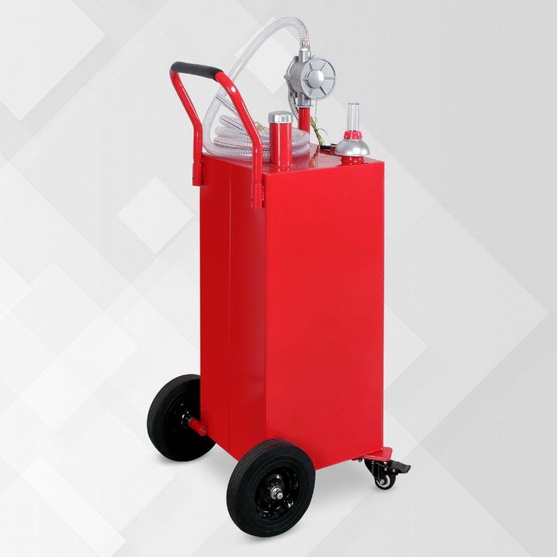 Arksen 30 Gallon Portable Gas Caddy Fuel Storage Tank Large Gasoline Diesel Can Hand Siphon Pump Rolling Wheels, Red - Image 3