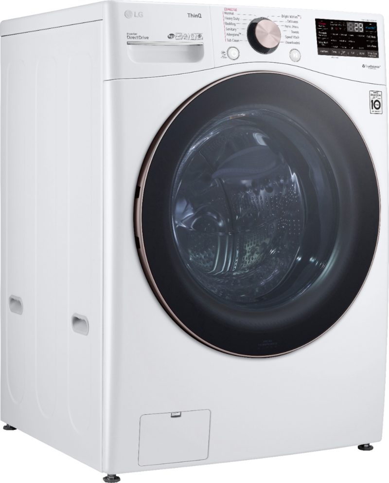 LG - 4.5 Cu. Ft. High-Efficiency Stackable Smart Front Load Washer with Steam and Built-In Intelligence - White - Image 3