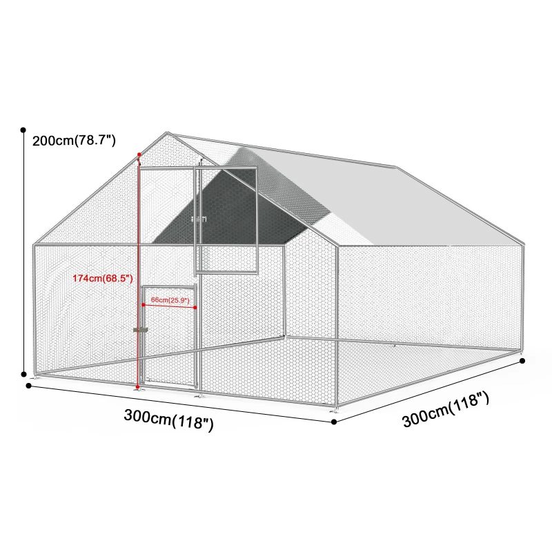 Kkonetoy 10 X 10 X 6.6ft Large Metal Chicken Coops, Outdoor Duck Walk-in Run Poultry Cage, Walk-in Hen House& with Waterproof Cover - Image 8