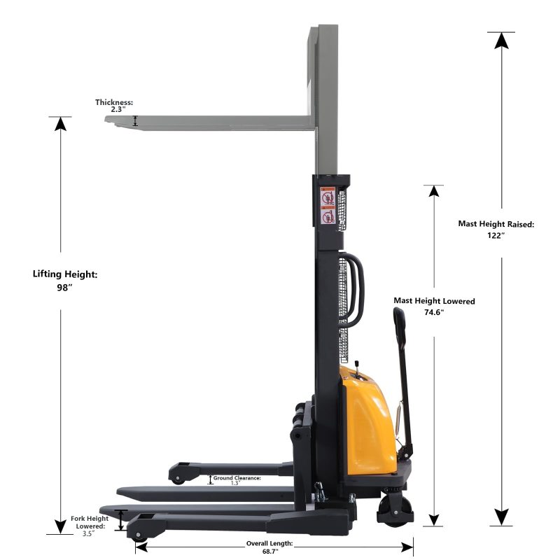 APOLLOLIFT Semi Electric Stacker Material 98" Lift 3300lb Pallet Truck - Image 2