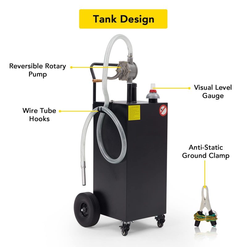 GymChoice Fuel Caddy 30 Gallon Gas Storage Tank，Portable Fuel Tank with Pump and Wheels Portable Fuel Storage Tank for Car, Lawnmower, ATV, Boat, Motorcycle - Image 4