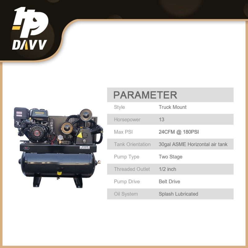 HPDAVV 13HP Gas-Powered 180psi Air Compressor 420CC Engine 30Gal Tank 24cfm 2 Stage - Image 2