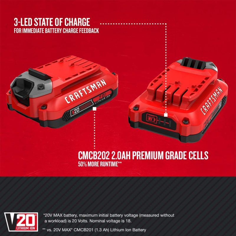 CRAFTSMAN V20 Lithium Ion Battery�� 2.0-Amp Hour�� 2 Pack (CMCB202-2) - Image 2