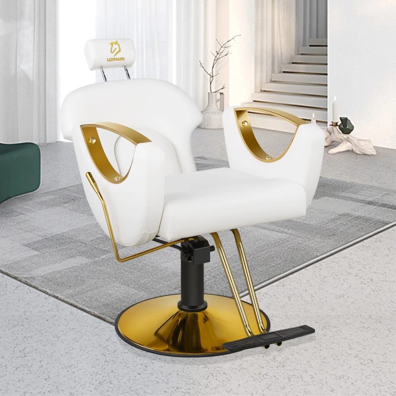 LUXMARS Reclining Barber Chair Salon Chair Height Adjustable Hydraulic Chair Tattoo Chairs 360 Degrees Rolling Swivel Barber Chairs for Barbershop Hair Salon Spa Equipment - White - Image 3