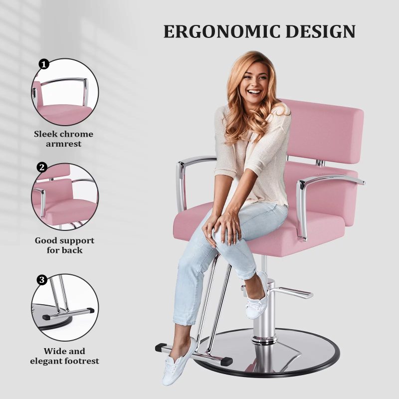 OmySalon Salon Chair Heavy Duty for Stylist, Barber Chair Pink 360 Degree Swivel, Hydraulic Pump for Hair Cutting, Beauty Spa Styling Hairdressing Tattoo Equipment - Image 6