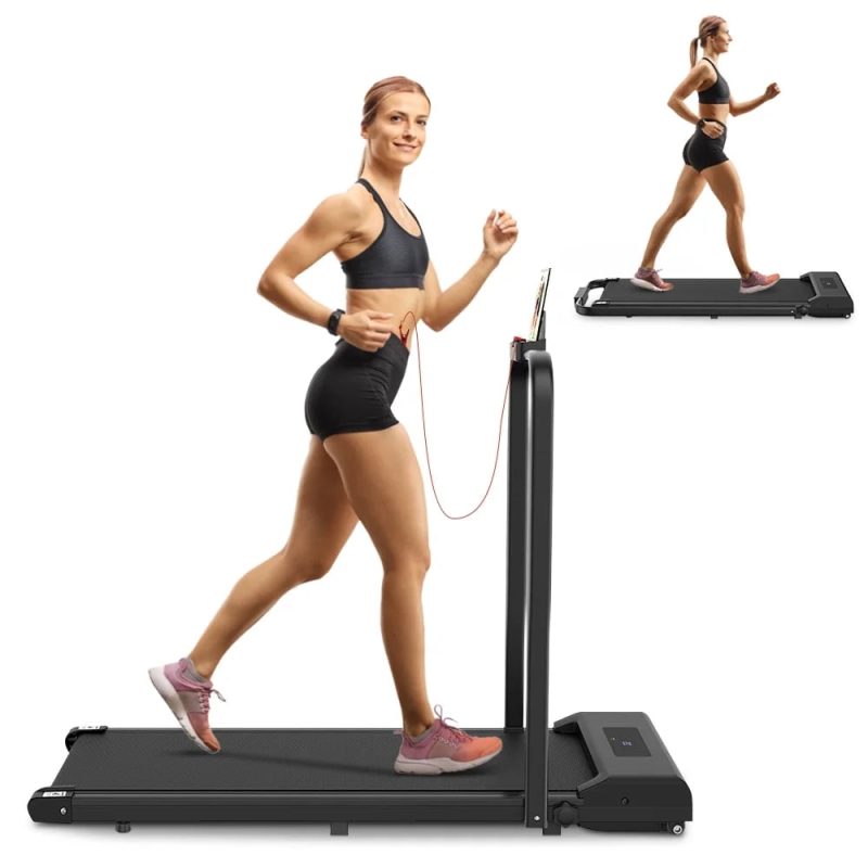 Bigzzia 2 in 1 Under Desk Treadmill, 2.5HP No Installation Portable Handrail Treadmills Running Machine, 6.25MPH, Treadmill with LED Display and Wireless Remote Control for Home/Office, 265 Lb