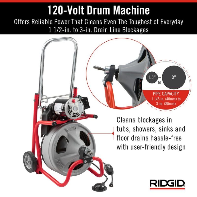 K-400 Drain Cleaning Snake Auger 120-Volt Drum Machine with C-32IW 3/8 in. x 75 ft. Cable + 4-Piece Tool Set & Gloves 52363 - Image 3