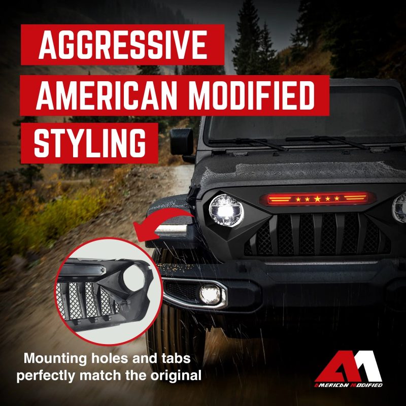 AMERICAN MODIFIED Demon Grille w/Red Lights for 18-21 Wrangler/Gladiator - Image 5