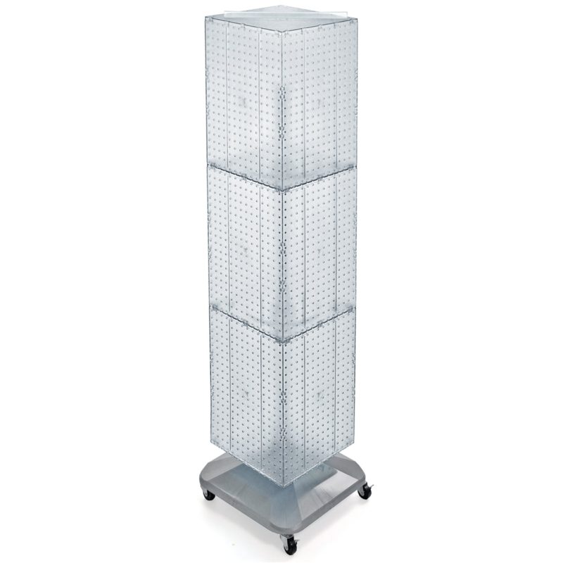 Azar Displays 701465-CLR Clear Four-Sided Pegboard Tower Floor Display on Revolving Wheeled Base. Spinner Rack Stand. Panel Size: 14"W x 60"H