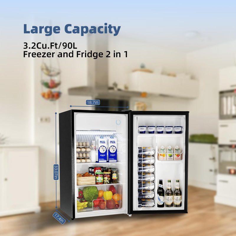 BANGSON Mini Fridge with Freezer, 3.2Cu.Ft, Single Door Small Refrigerator, Energy-efficient, Low Noise, Mini fridge for Bedroom Dorm and Office, Black - Image 3