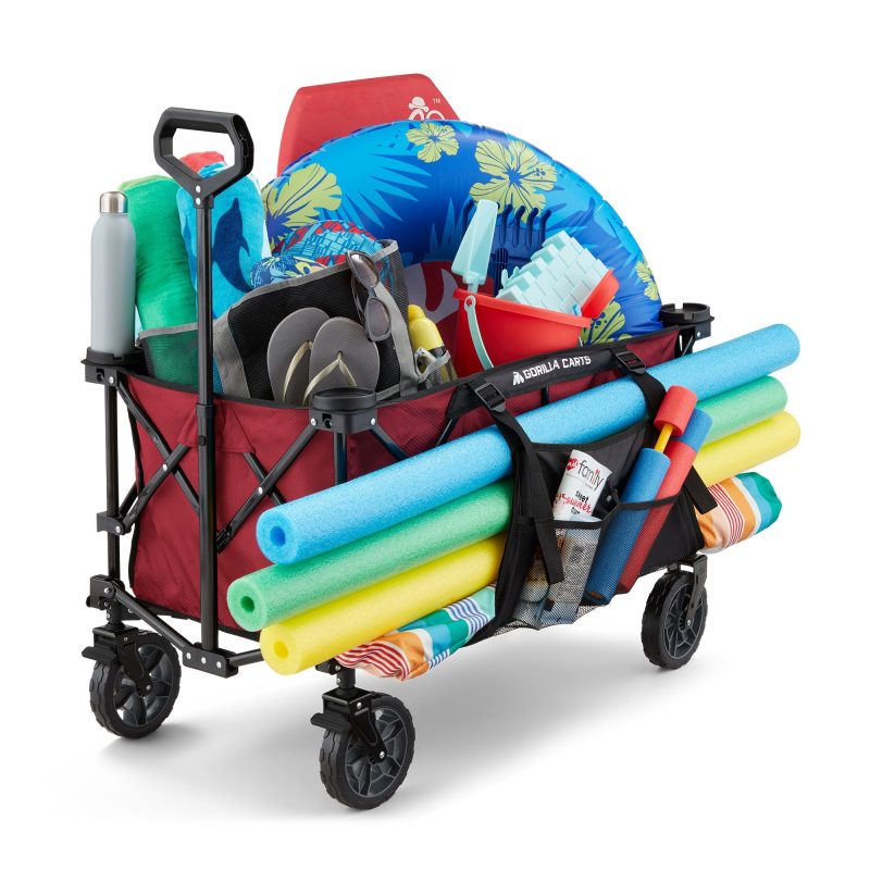 Gorilla Carts 7 Cubic Feet Foldable Utility Beach Wagon w/ Oversized Bed, Red - Image 8