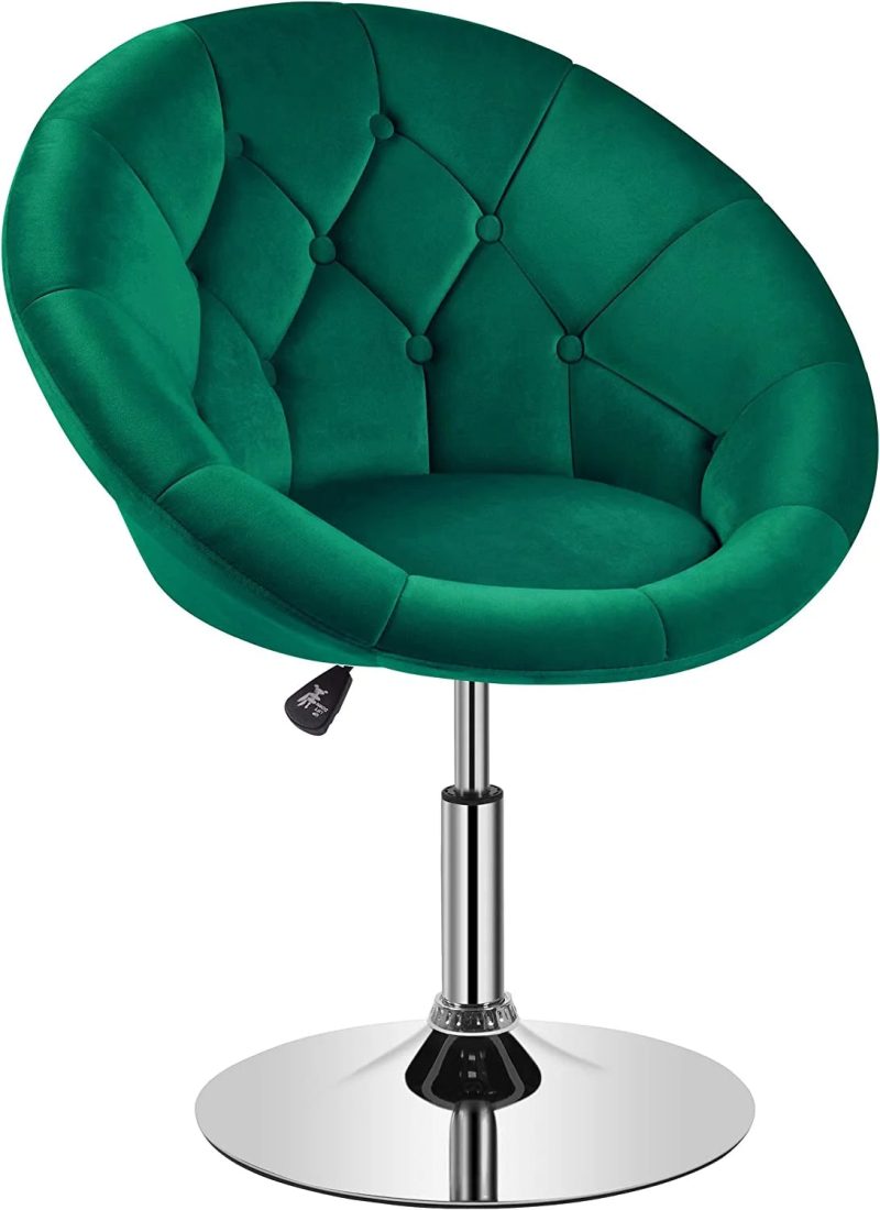 HOMEZY Round Tufted Back Chair Contemporary Height Adjustable, 360° Swivel, Accent Vanity Chair for Living Room, Modern Look, Black - Image 10