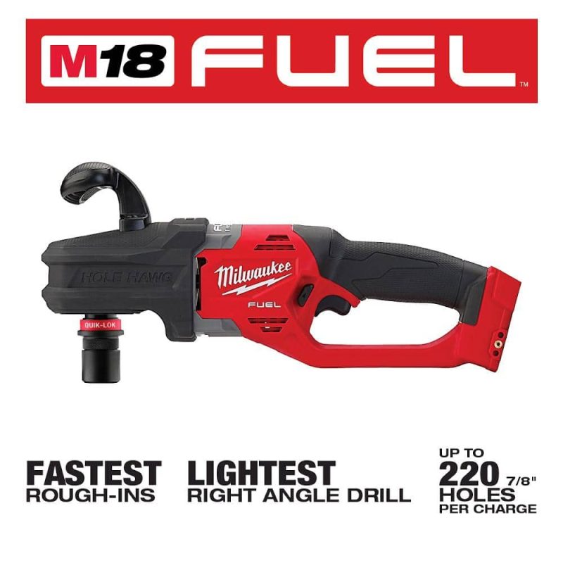 M18 FUEL 18V Lithium-Ion Brushless Cordless Hole Hawg 7/16 in. Right Angle Drill W/ Quick-Lok (Tool-Only) 2808-20 - Image 2