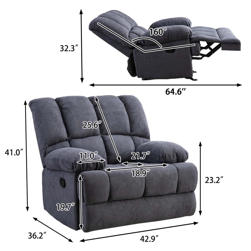 Dreamsir Oversized Rocker Recliner Chair, Manual Recliner Single Sofa Couch, Soft Fabric Overstuffed Rocking Chair for Living Room, Theater Seating for Big Man, Grey - Image 2