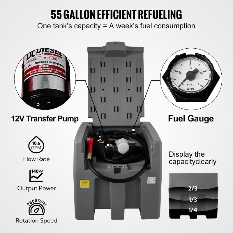 BENTISM Portable Diesel Tank 58 Gal Diesel Fuel Tank with 12V Transfer Pump Gary - Image 3