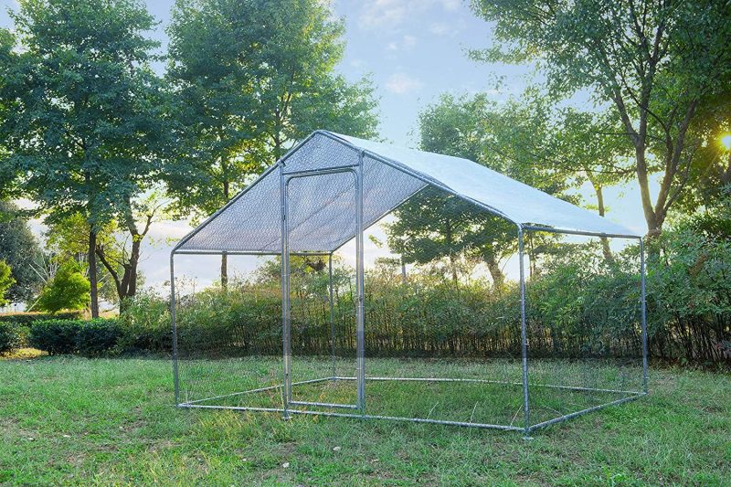 Phonjoroo Large Walk-in Metal Chicken Coop Poultry Cage Hen House Chicken House for Farm Up to 12 Chickens 10’ L x 6.6’ W x 6.6’ H w/Chicken Run Cover for Farm Home use (79.2'' H x 79.2'' W x 120'' D) - Image 2