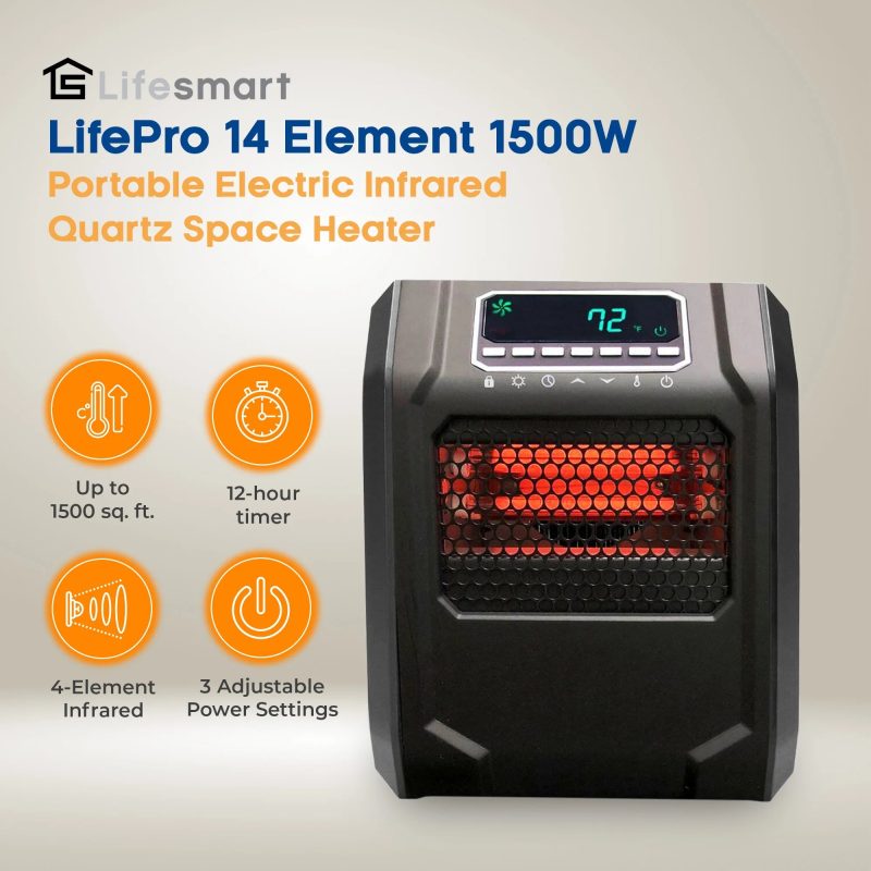 Lifesmart 4 Element 1500W Portable Electric Infrared Quartz Space Heater - Image 2