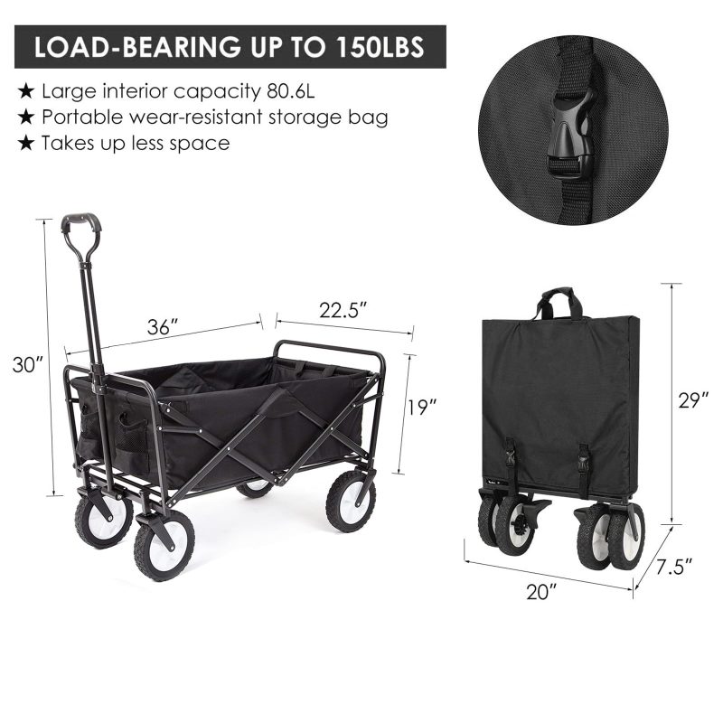 Black Folding Wagon Cart, Outdoor Portable Utility Wagon, Outdoor Garden Cart Foldable Wagon for Sports, Shopping, Camping - Image 4